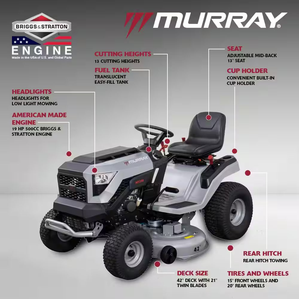 MT200 42 In. 19.0 HP 540Cc EX1900 Series Briggs and Stratton Engine Automatic Gas Riding Lawn Tractor Mower