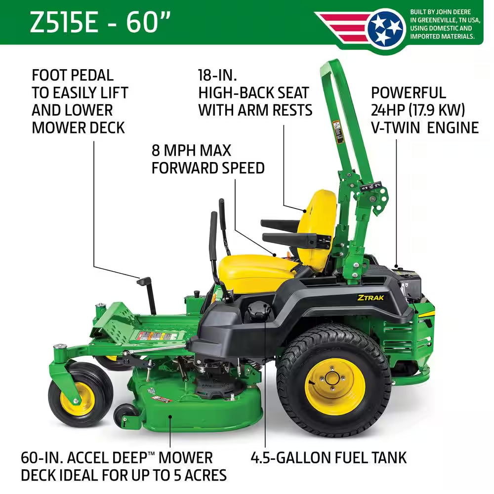 Z515E 60 In. 24 HP V-Twin ELS Gas Dual Hydrostatic Zero Turn Riding Lawn Mower