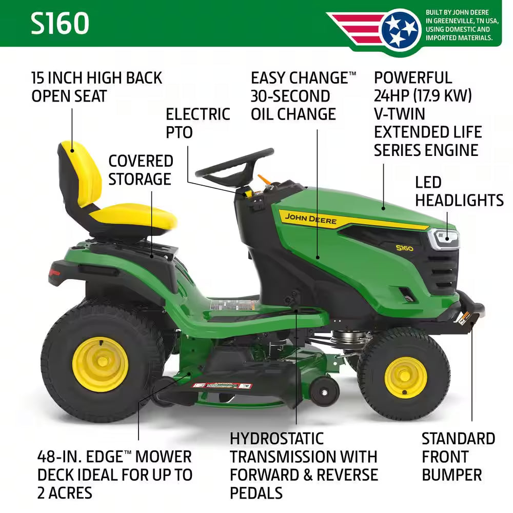 S160 48 In. 24 HP V-Twin, ELS Gas Hydrostatic Riding Lawn Mower
