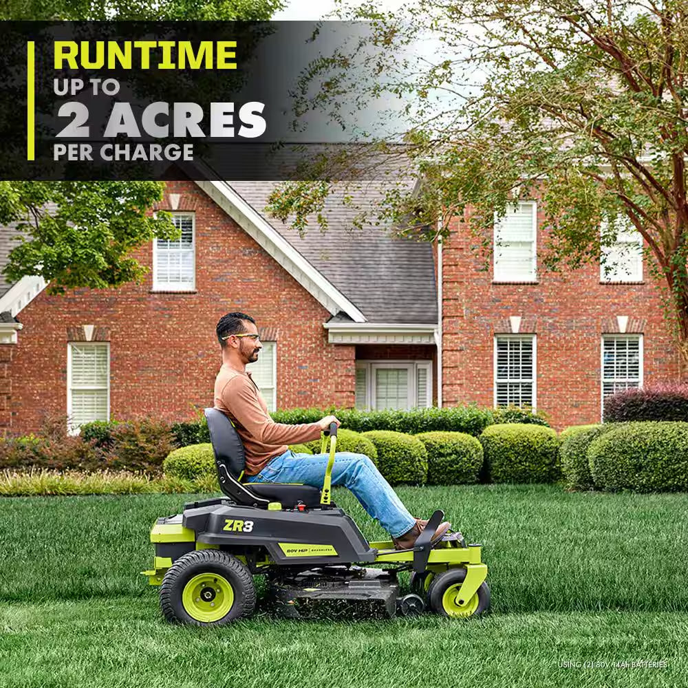 ZR3 80V HP Brushless 42 In. Electric Cordless ZTR Mower W/ Seat Suspension, Armrests, & Headlight-Batteries & Charger