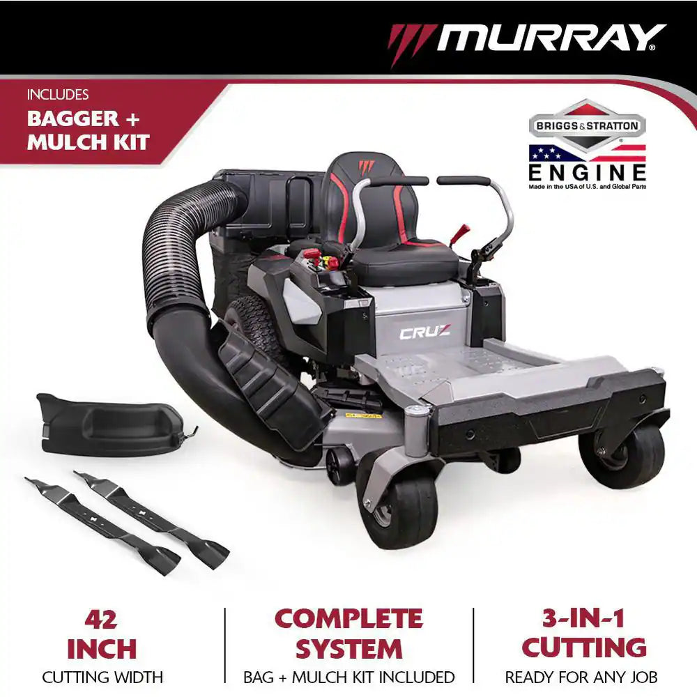 Cruz 42 In. Zero Turn Mower with 19.0 HP Engine, Mulching Kit and Double Bagger Combo