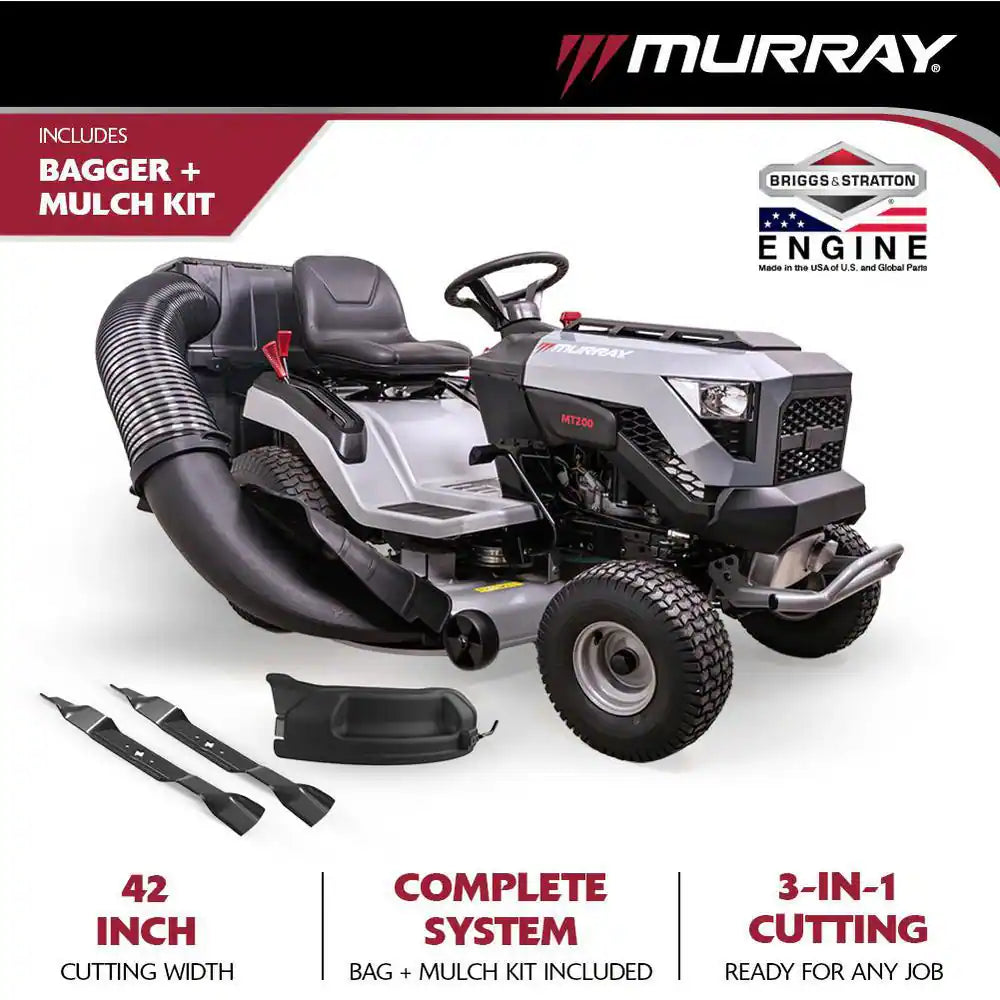 42 In. 19.0 HP Riding Lawn Tractor Mower, Mulching Kit and Double Bagger for 42 In. Deck Combo