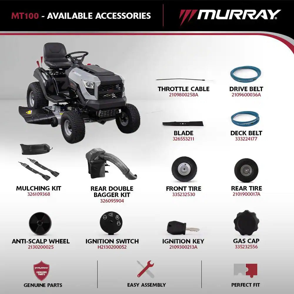 MT100 42 In. 13.5 HP 500Cc E1350 Series Briggs and Stratton Engine 6-Speed Manual Gas Riding Lawn Tractor Mower