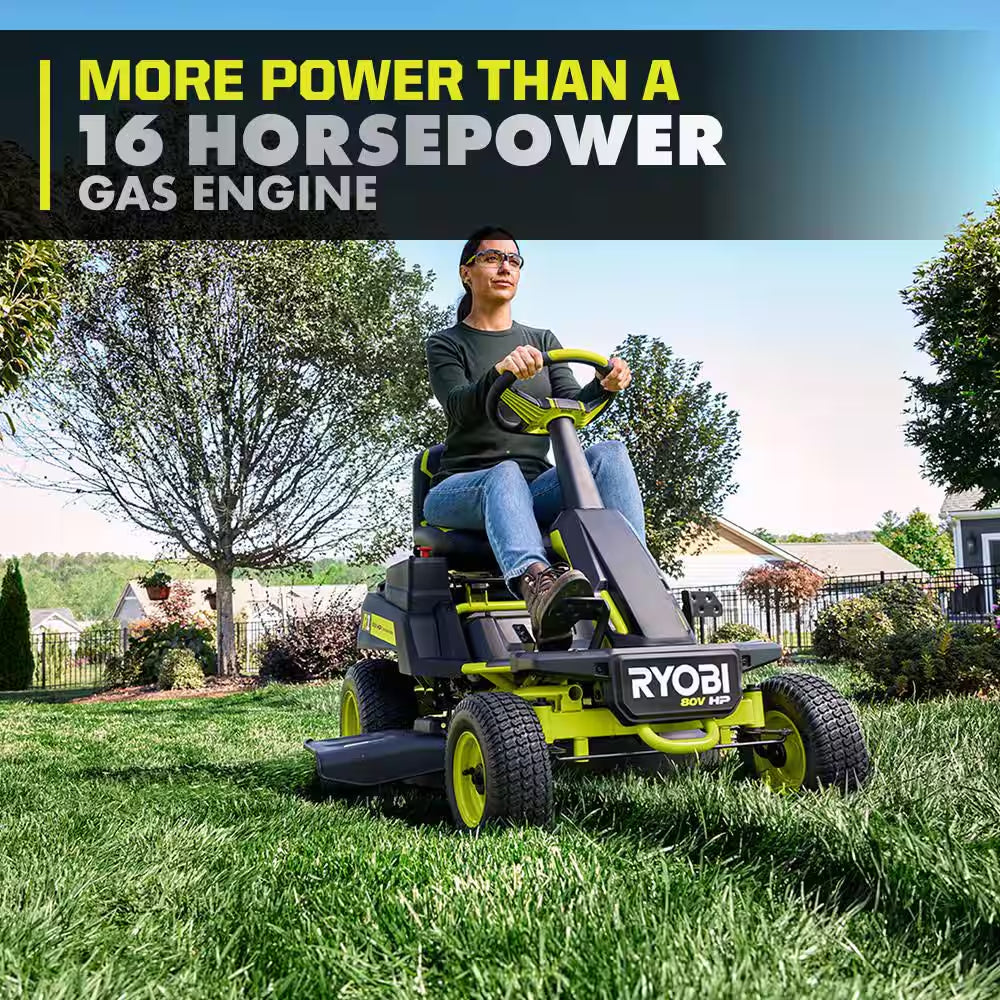 R1 80V HP Brushless Lithium Battery Cordless Electric 30 In. Riding Lawn Mower with 14 Ah Battery and Charger