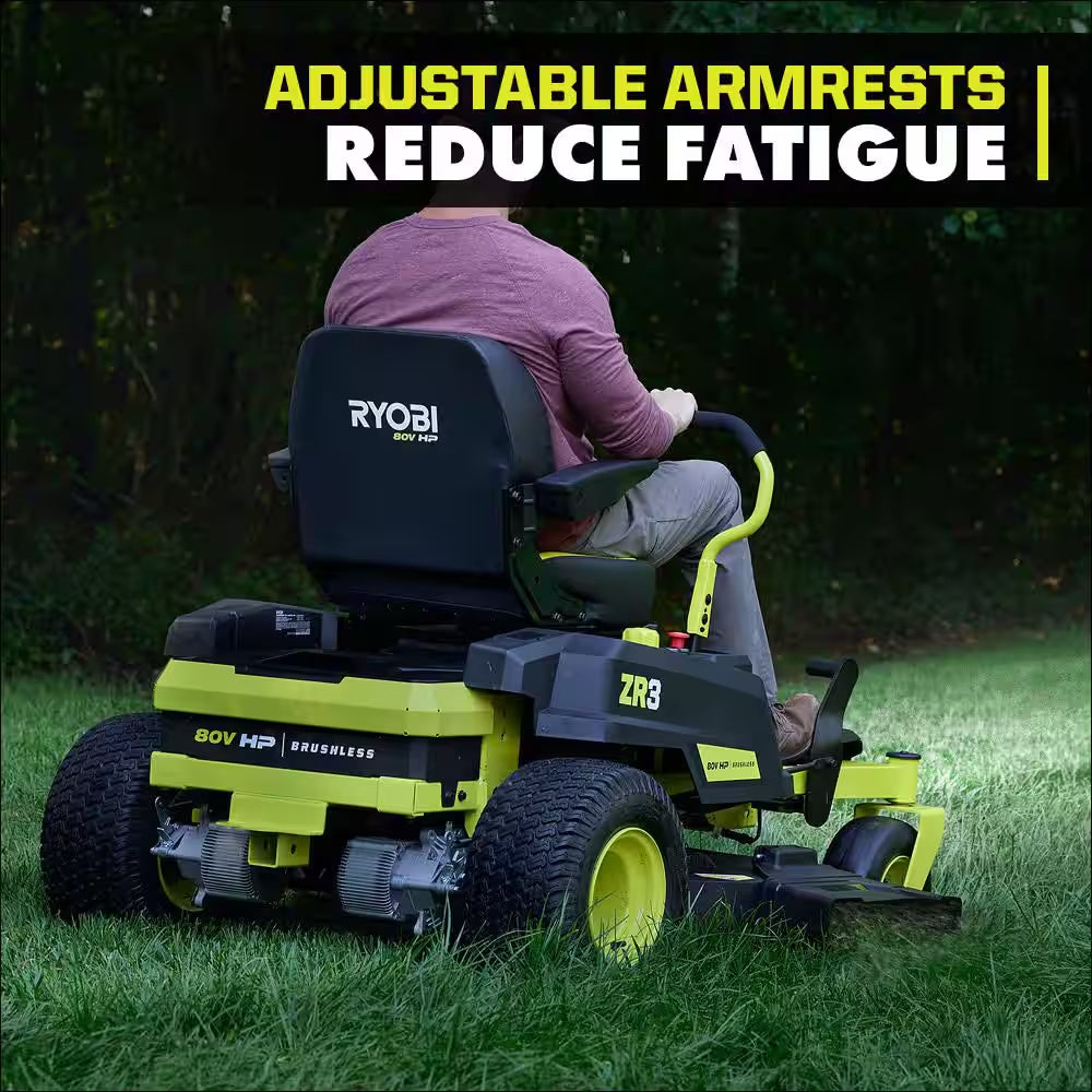 ZR3 80V HP Brushless 42 In. Electric Cordless ZTR Mower W/ Seat Suspension, Armrests, & Headlight-Batteries & Charger