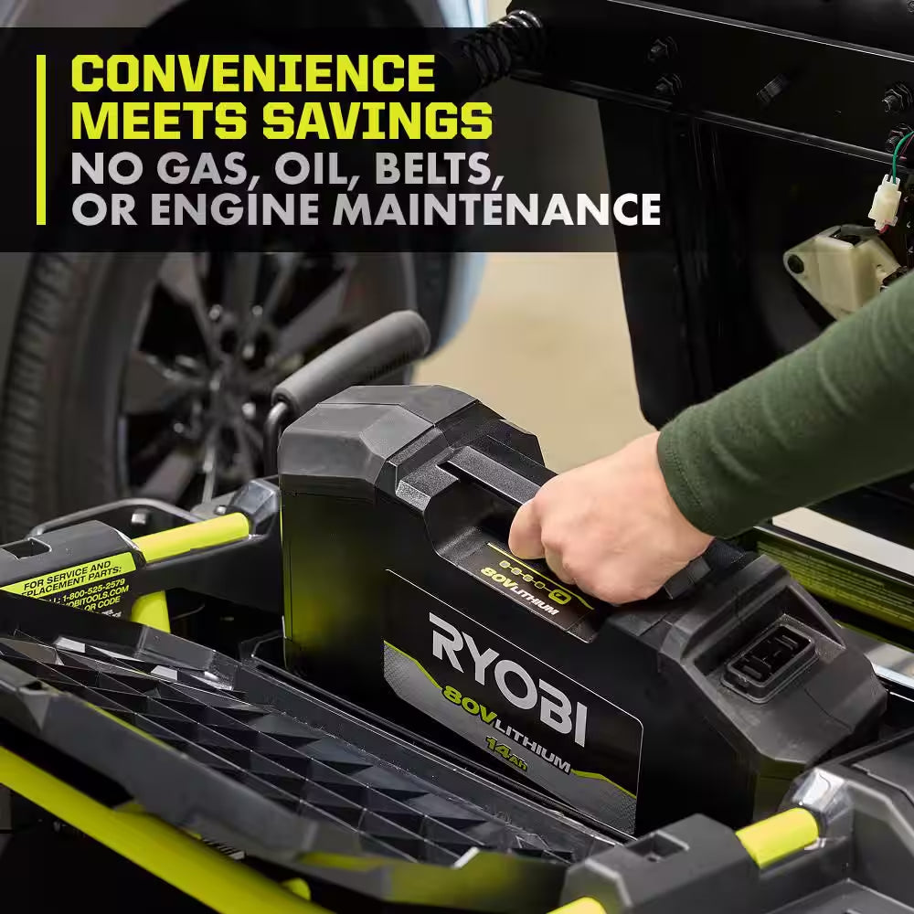 R1 80V HP Brushless Battery Cordless Electric 30 In. Riding Mower with Bagger, 14.0 Ah Battery and Charger