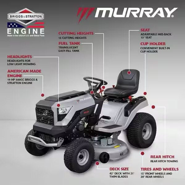 42 In. 19.0 HP Riding Lawn Tractor Mower, Mulching Kit and Double Bagger for 42 In. Deck Combo