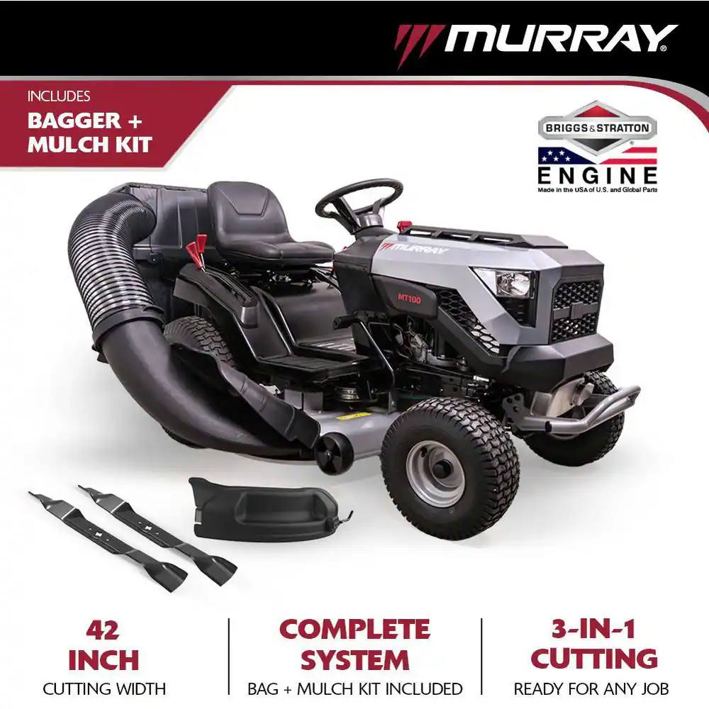 MT100 42 In. 13.5 HP 500Cc Briggs Gas Tractor, Mulching Kit and Double Bagger for 42 In. Deck Combo