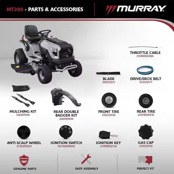 42 In. 19.0 HP Riding Lawn Tractor Mower, Mulching Kit and Double Bagger for 42 In. Deck Combo